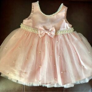 Couture Princess Pink Tulle Dress with Pearl Accents EUC